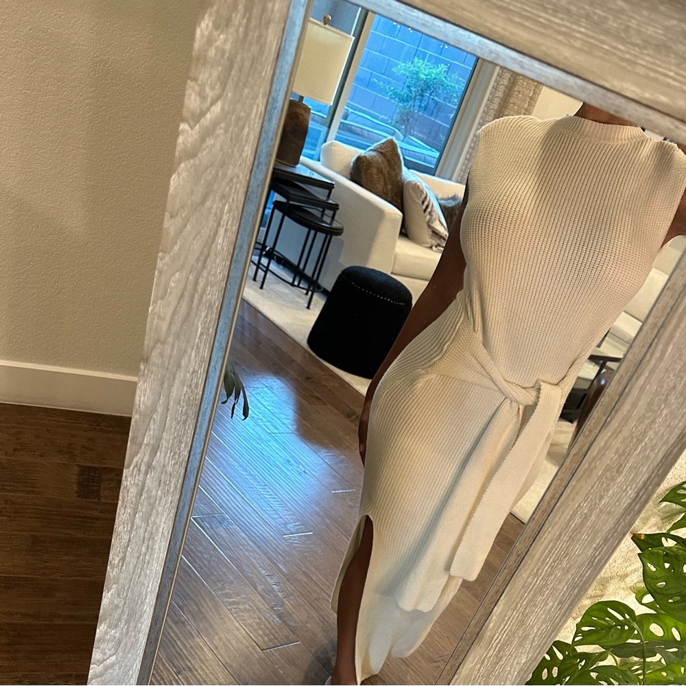 Chic Padded Shoulder Cream Dress Jluxlabel